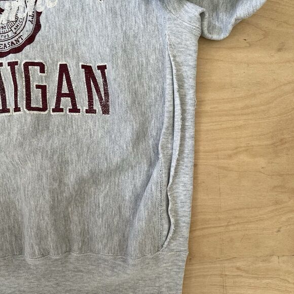 Vintage Central Michigan Sweatshirt XL Gray 90s Champion Reverse Weave Pullover - Picture 5 of 10